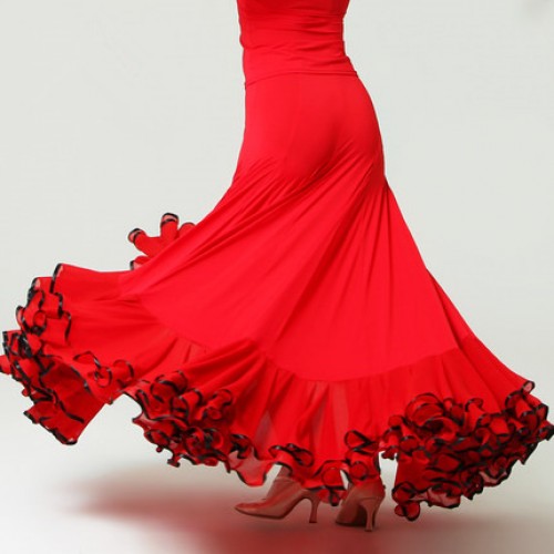 Red black long length full skirted women's ladies ballroom tango dancing skirts